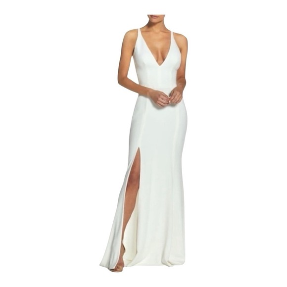 Dress the Population Dresses & Skirts - Dress the Population Iris Slit Crepe Gown in White